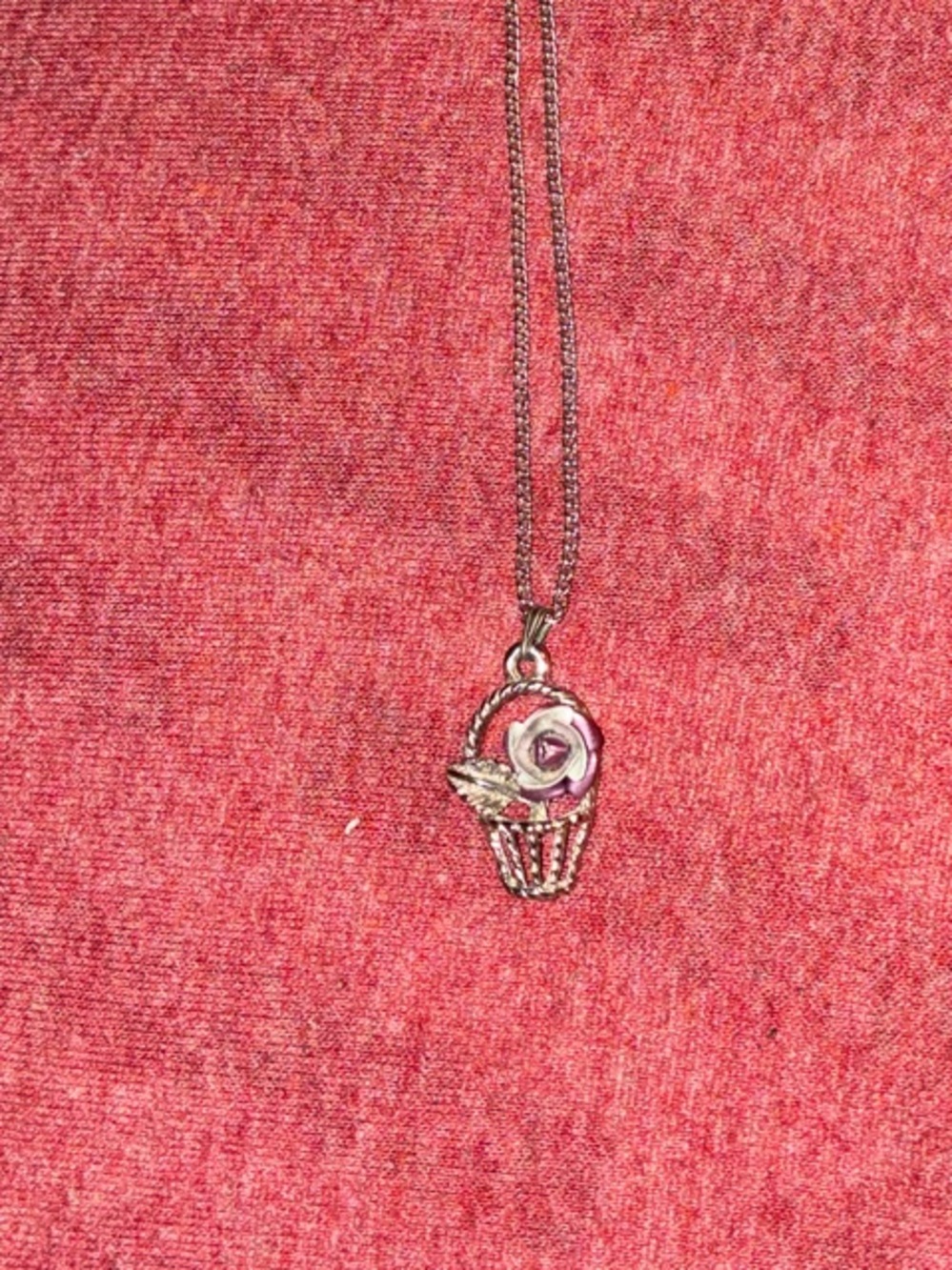 Delicate Pink Crystal flower basket Pendant Necklace - Women Jewelry